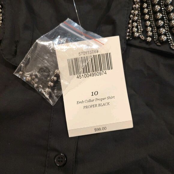 NWT Boston Proper Black Poplin Blouse Women's Sz 10 Silver Studded Collar Career - Picture 7 of 11